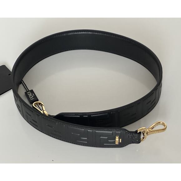 FENDI FF Logo Leather Strap Black Made in Italy NWT $790 - Picture 3 of 12